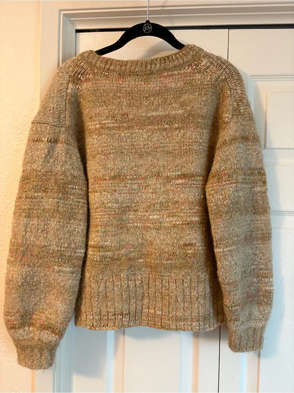 J. CREW Puff-sleeve V-neck sweater in space dye Wool Alpaca Blend